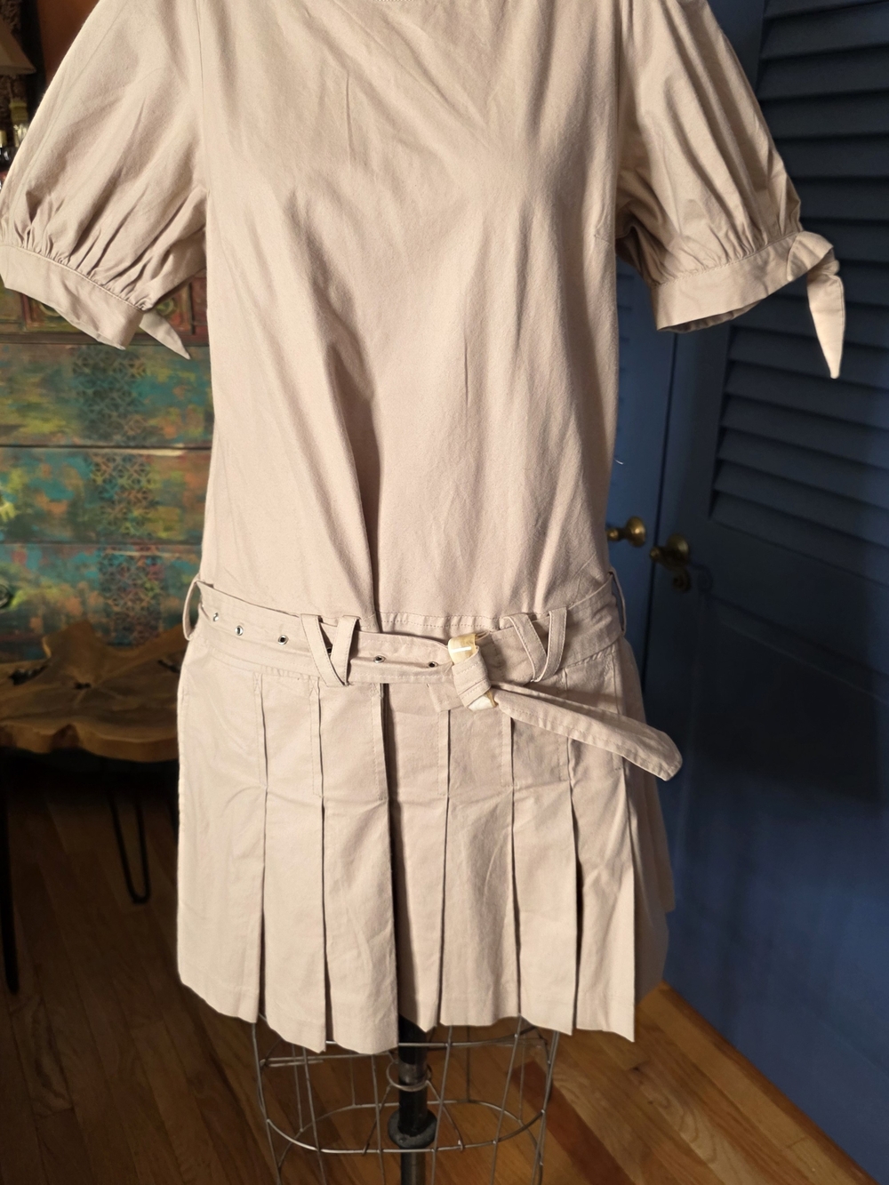 Free People Girls Cream Pleated Dress with Tie Belt
